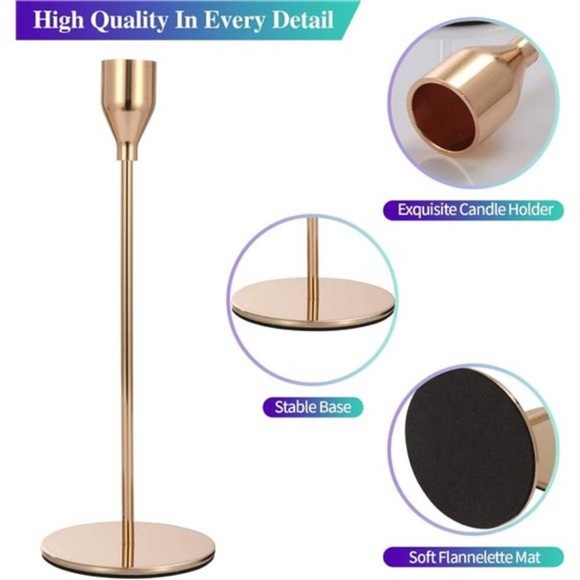 Gold Taper Candle Holder Metal, 9”. Set of 3. - Picture 2 of 5